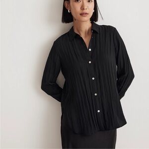 Madewell Crinkled Button Up Relaxed Shirt Black M Medium NWT READ DESCRIPTION